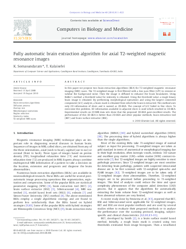 (PDF) Fully automatic brain extraction algorithm for axial T2-weighted ...