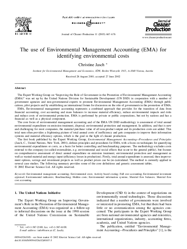 (PDF) The use of Environmental Management Accounting (EMA) for ...