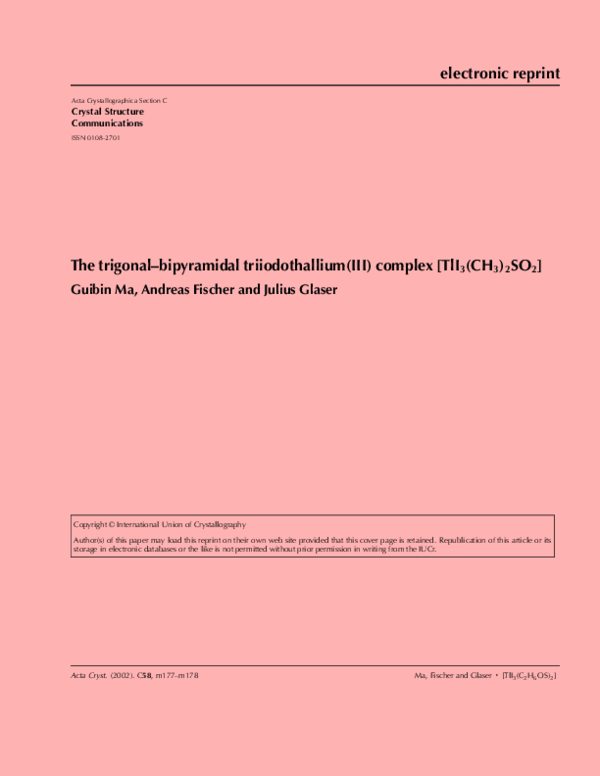 (PDF) The trigonal-bipyramidal triiodothallium(III) complex [TlI(3)[(CH ...