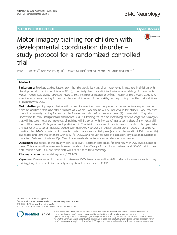 (PDF) Motor imagery training for children with developmental ...