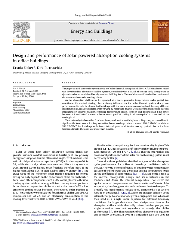 (PDF) Design and performance of solar powered absorption cooling ...