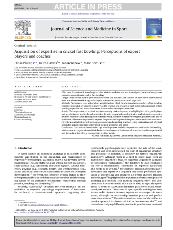 (PDF) Acquisition of expertise in cricket fast bowling: Perceptions of ...
