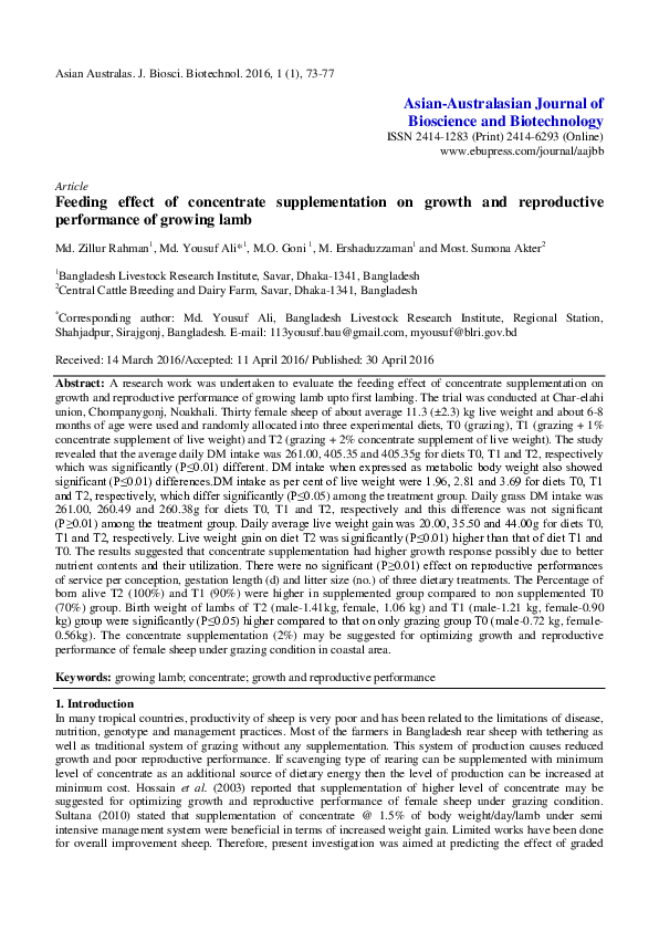 (PDF) Feeding effect of concentrate supplementation on growth and ...
