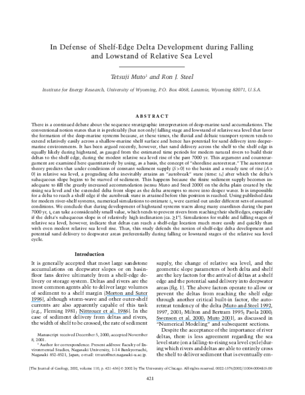 (PDF) In Defense of Shelf Edge Delta Development during Falling and