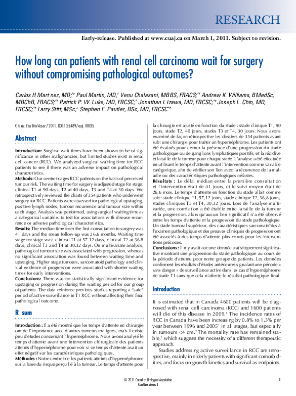 (PDF) How long can patients with renal cell carcinoma wait for surgery ...