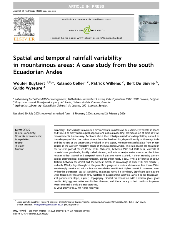 (PDF) Spatial and temporal rainfall variability in mountainous areas: A ...