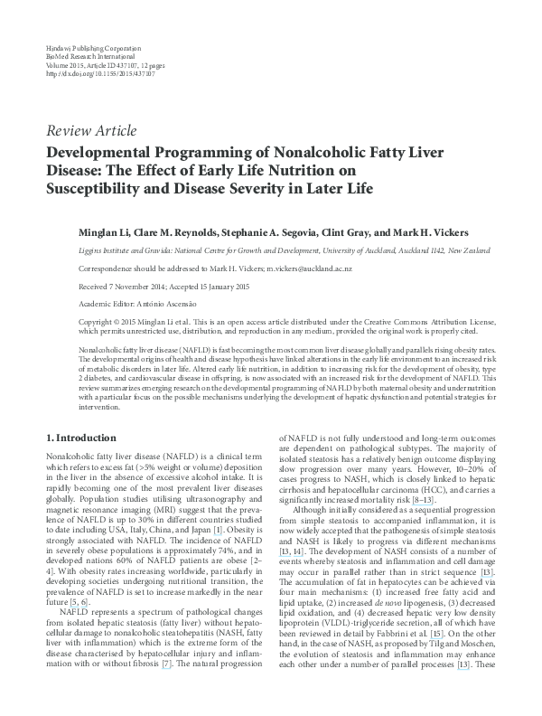 (PDF) Developmental Programming of Nonalcoholic Fatty Liver Disease ...