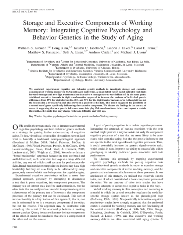 (PDF) Storage and executive components of working memory: integrating ...