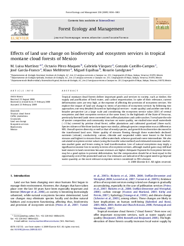 (PDF) Effects of land use change on biodiversity and ecosystem services ...