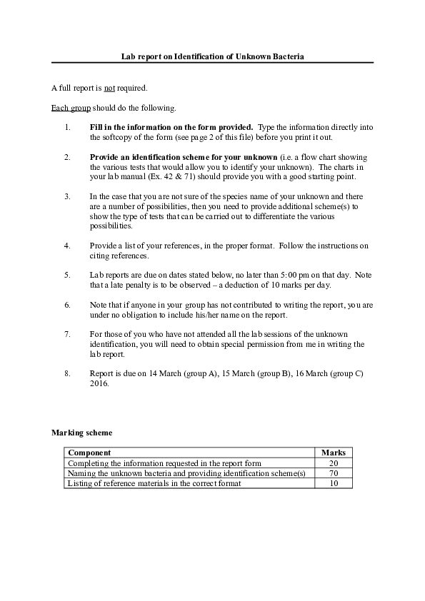 Identification of unknown lab report picture