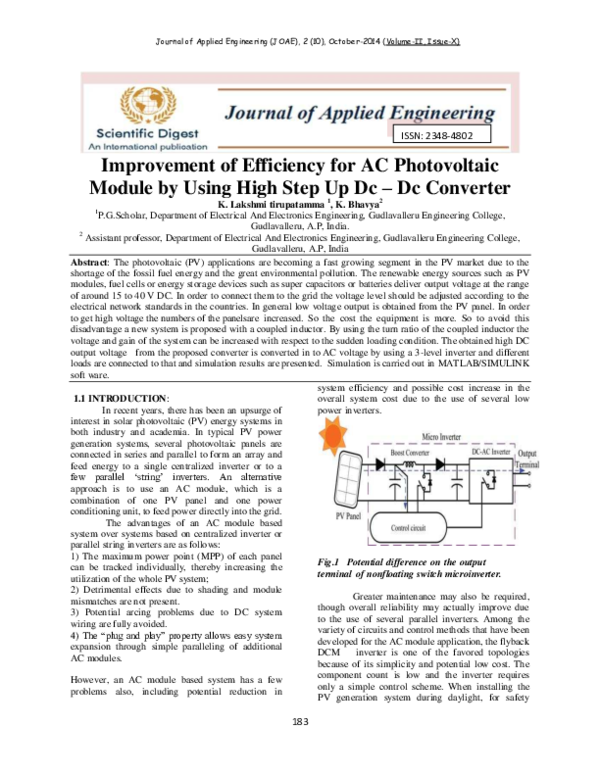 (PDF) Improvement of Efficiency for AC Photovoltaic Module by Using ...