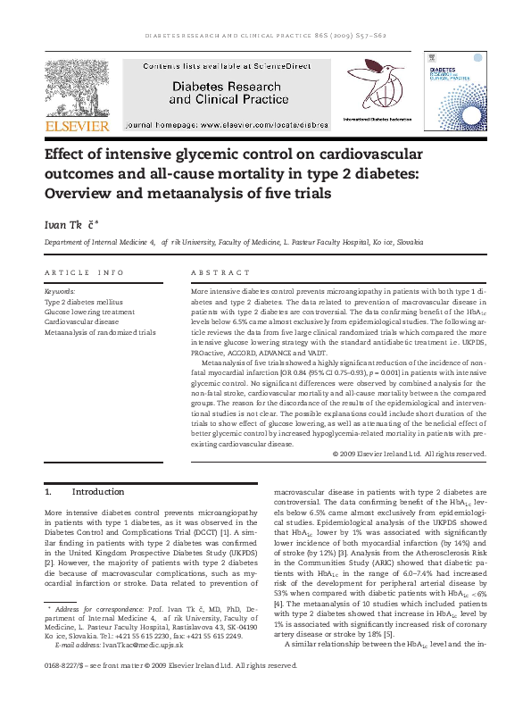 (PDF) Effect of intensive glycemic control on cardiovascular outcomes ...