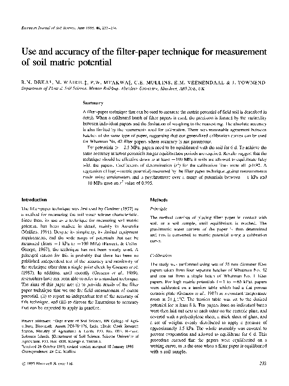(PDF) Use and accuracy of the filter-paper technique for measurement of ...