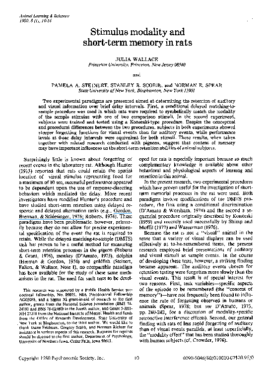 (PDF) Stimulus modality and short-term memory in rats