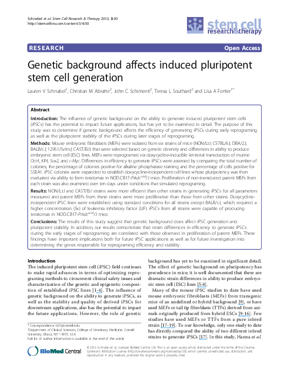 (PDF) Genetic background affects induced pluripotent stem cell generation