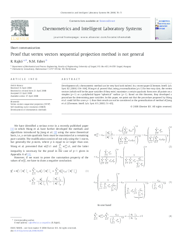 (PDF) Proof that vertex vectors sequential projection method is not general