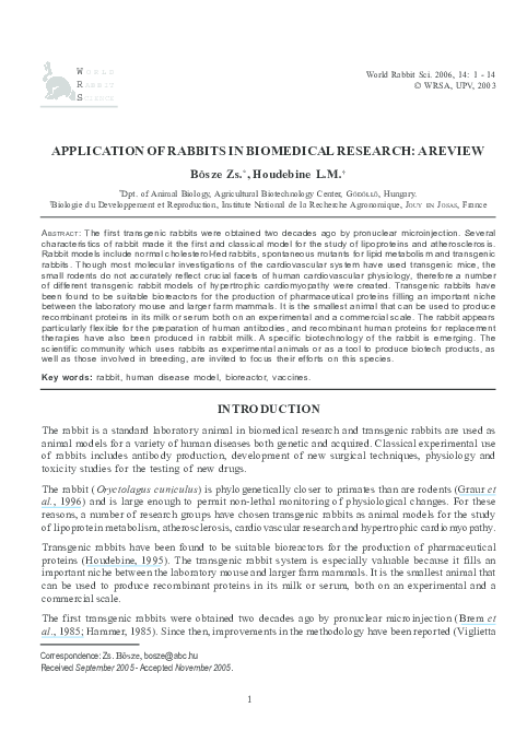(PDF) Application of rabbits in biomedical research: a review