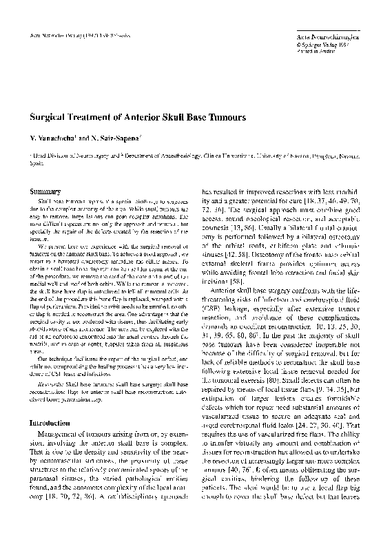 (PDF) Surgical treatment of anterior skull base tumours