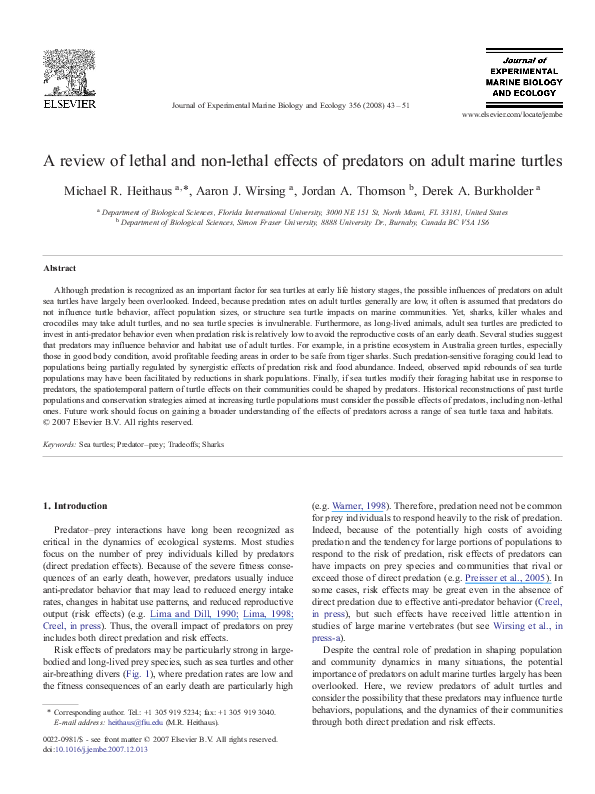 (PDF) A review of lethal and non-lethal effects of predators on adult ...