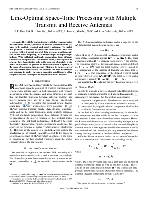 (PDF) Link-optimal space-time processing with multiple transmit and ...