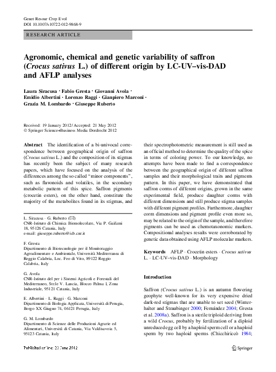 (PDF) Phenotypic and phytochemical diversity of saffron (Crocus Sativus L.) Semir Bechir