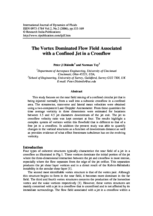 (PDF) The Vortex Dominated Flow Field Associated with a Confined Jet in ...