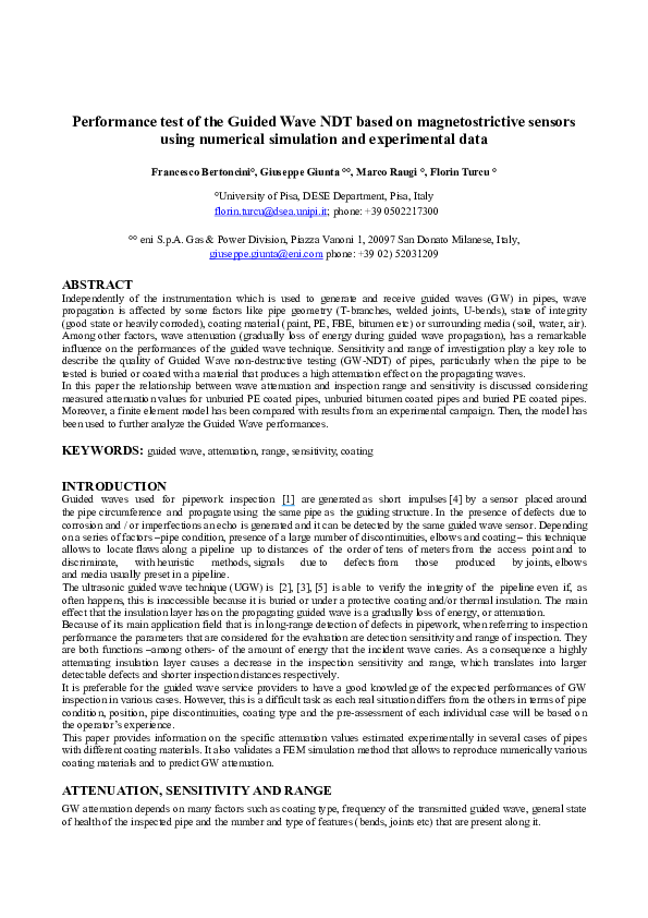 (PDF) Performance test of the Guided Wave NDT based on magnetostrictive ...