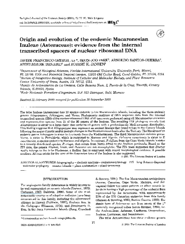 (PDF) Origin and evolution of the endemic Macaronesian Inuleae ...