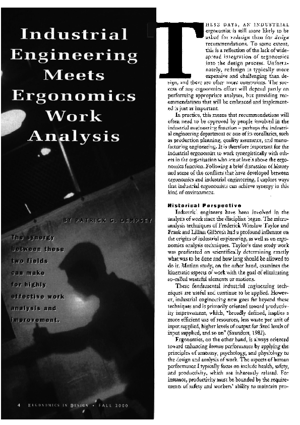 (PDF) Industrial Engineering Meets Ergonomics Work Analysis Patrick