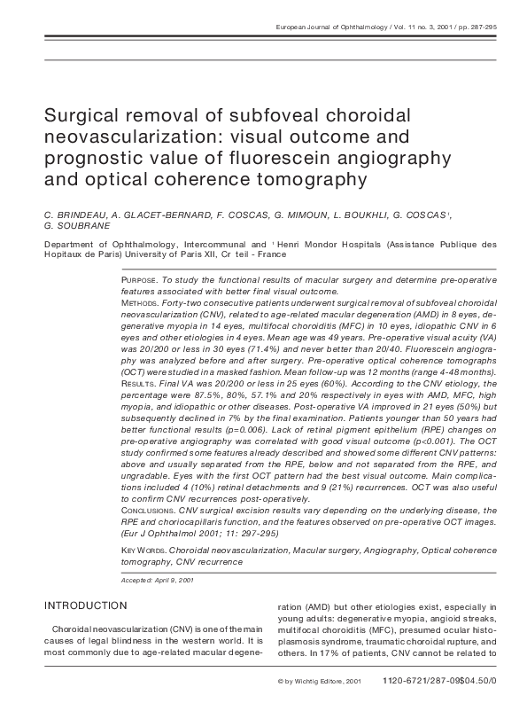 (PDF) Surgical removal of subfoveal choroidal neovascularization ...