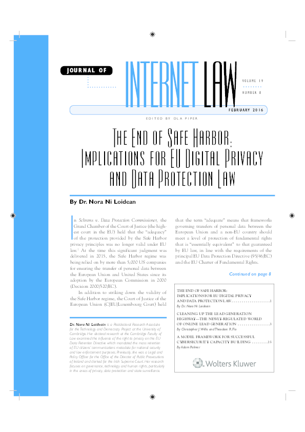(PDF) The End of Safe Harbour Implications for EU Digital Privacy and