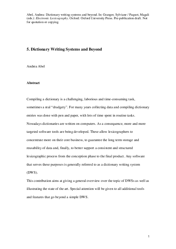 (PDF) Dictionary writing systems and beyond