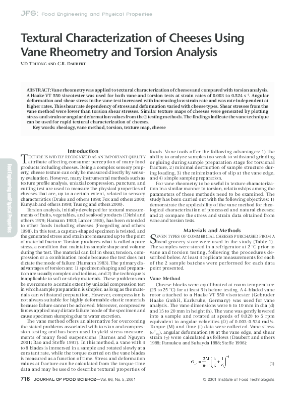 (PDF) Vane Rheometry for Textural Characterization of Cheddar Cheeses ...