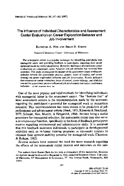 (PDF) The influence of individual characteristics and assessment center ...