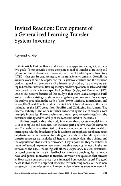 (PDF) Invited reaction: Development of a generalized learning transfer ...