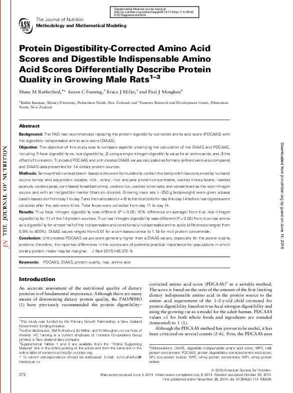 (PDF) Protein digestibilitycorrected amino acid scores and digestible