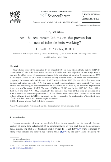 (PDF) Are the recommendations on the prevention of neural tube defects ...