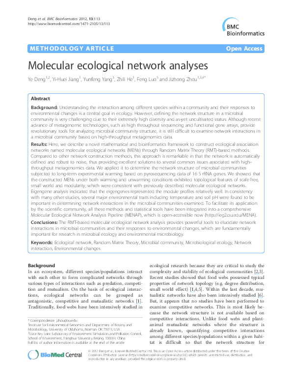 (PDF) Molecular ecological network analyses