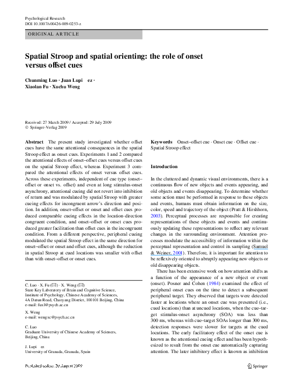 (PDF) Spatial Stroop and spatial orienting: the role of onset versus ...