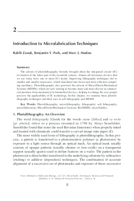 Pdf Introduction To Microfabrication Techniques Marc Madou Academia Edu