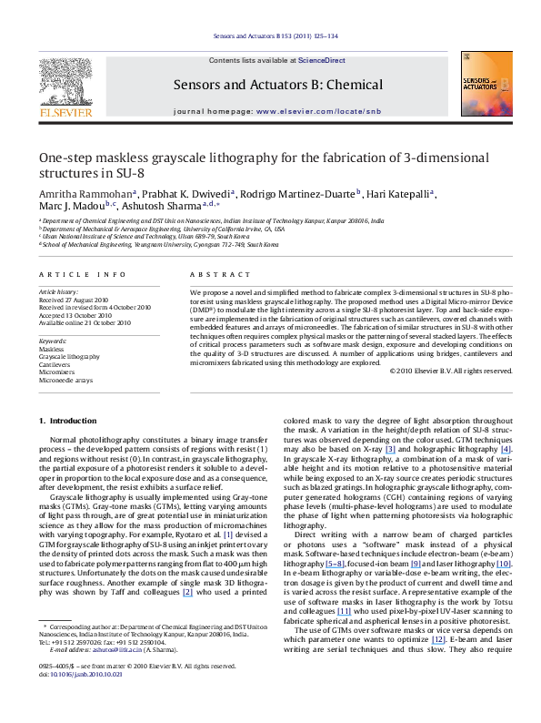 (PDF) One-step maskless grayscale lithography for the fabrication of 3 ...