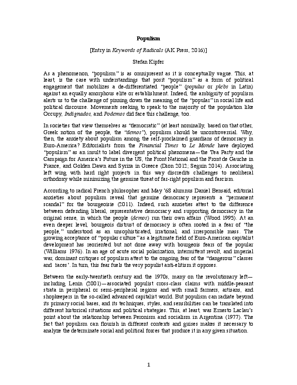 First page of “Populism”