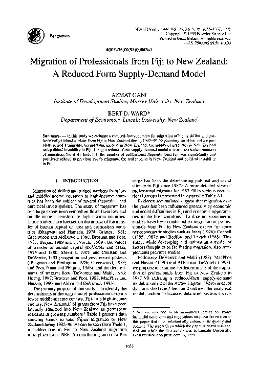 (PDF) Migration of professionals from Fiji to New Zealand: A reduced ...