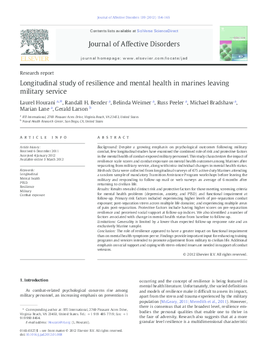 (PDF) Longitudinal study of resilience and mental health in marines ...