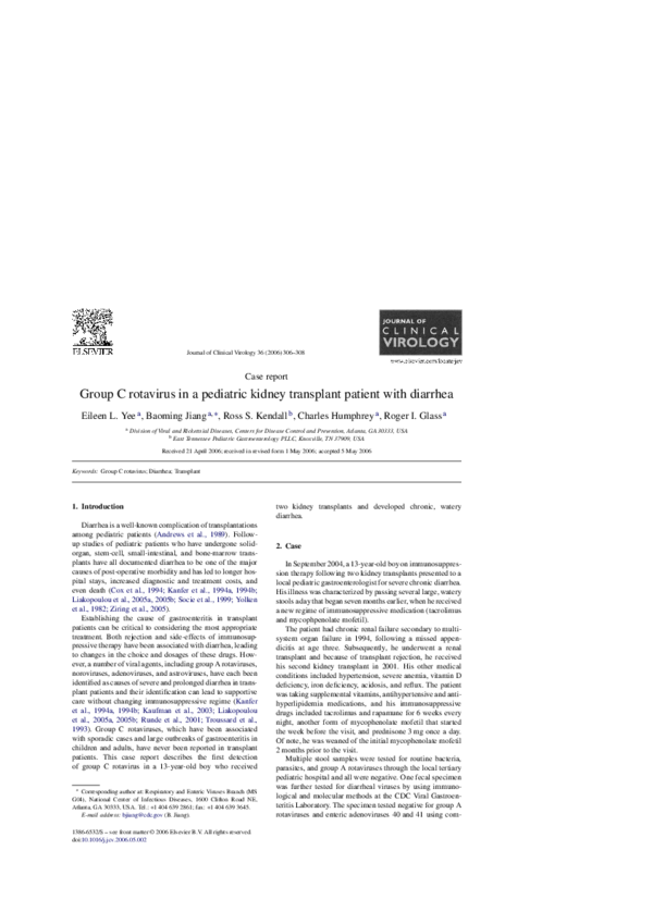 (PDF) Group C rotavirus in a pediatric kidney transplant patient with