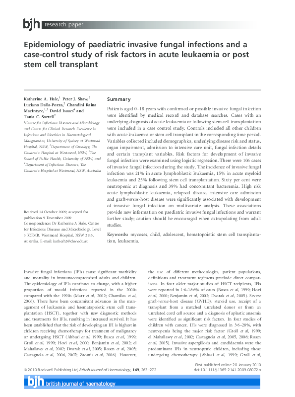 (PDF) Epidemiology of paediatric invasive fungal infections and a case ...