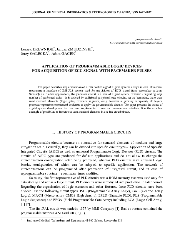 (PDF) Application Of Programmable Logic Devices For Acquisition Of Ecg ...