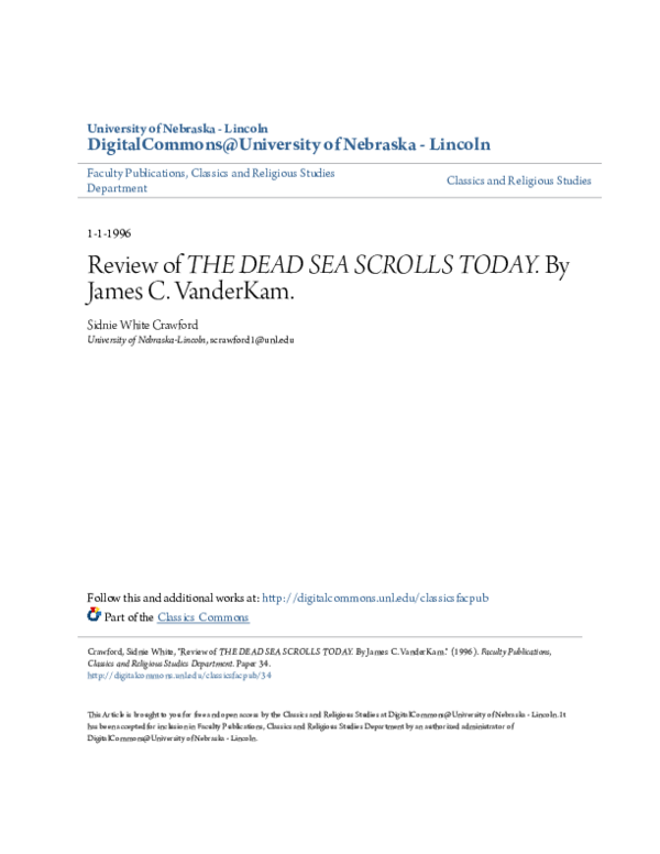 (PDF) Review of THE DEAD SEA SCROLLS TODAY. By James