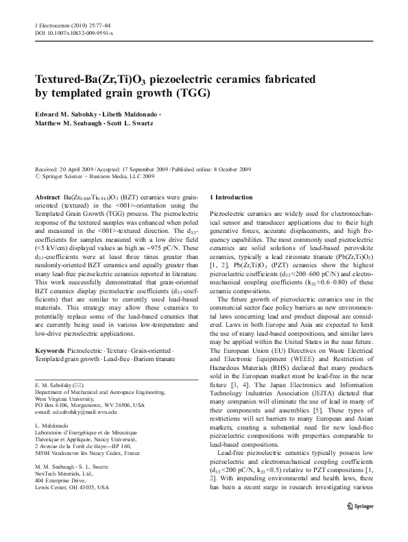 (PDF) Textured-Ba(Zr,Ti)O3 piezoelectric ceramics fabricated by ...
