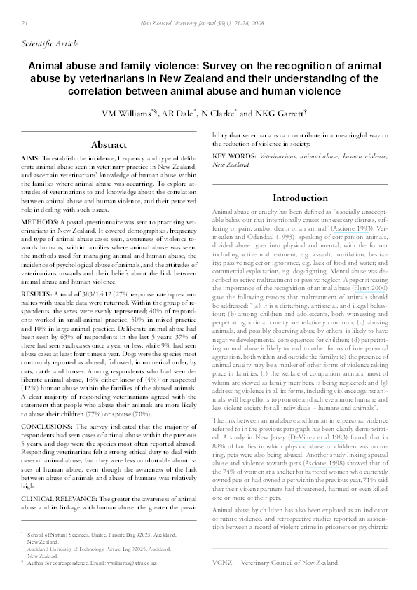 (PDF) Animal abuse and family violence Survey on the recognition of